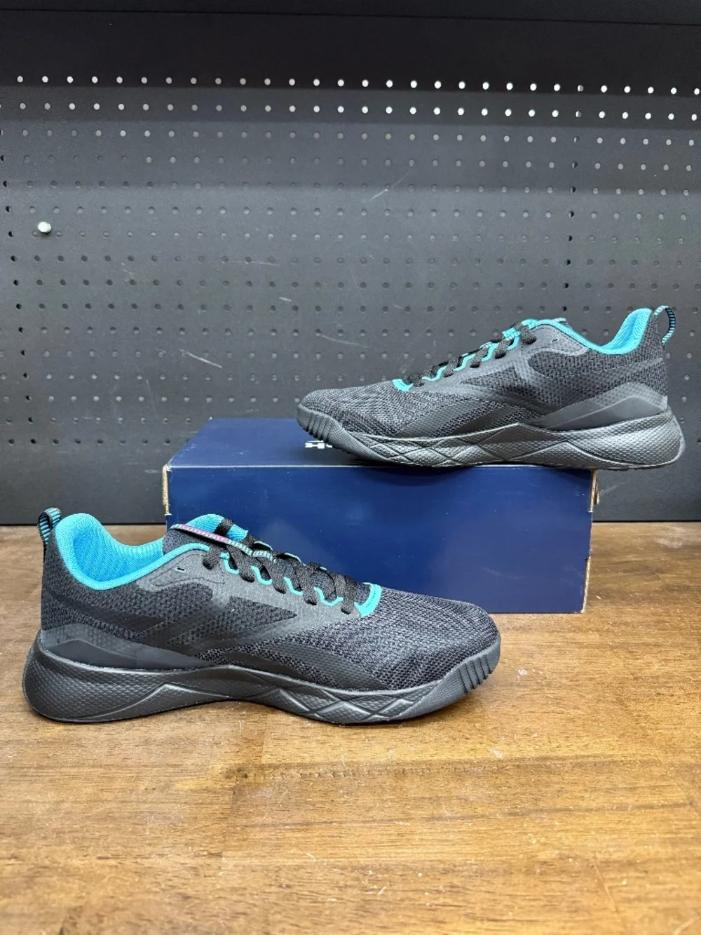 New W/ Box! Men's Reebok NFX 'Black Bold Cyan' Teal Blue Athletic Sneakers